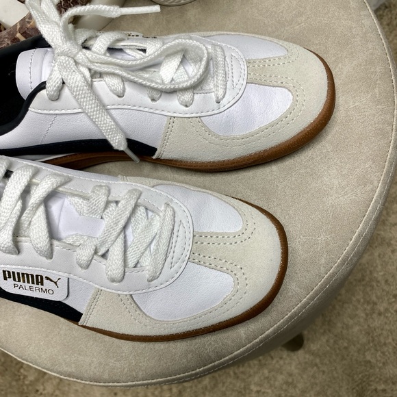 PUMA White/Black Palermo Leather + Suede Sneakers Size 7 - Picture 4 of 7